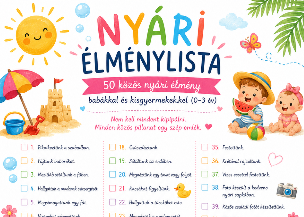 50 közös nyári élmény babákkal és kisgyermekekkel (0–3 év)