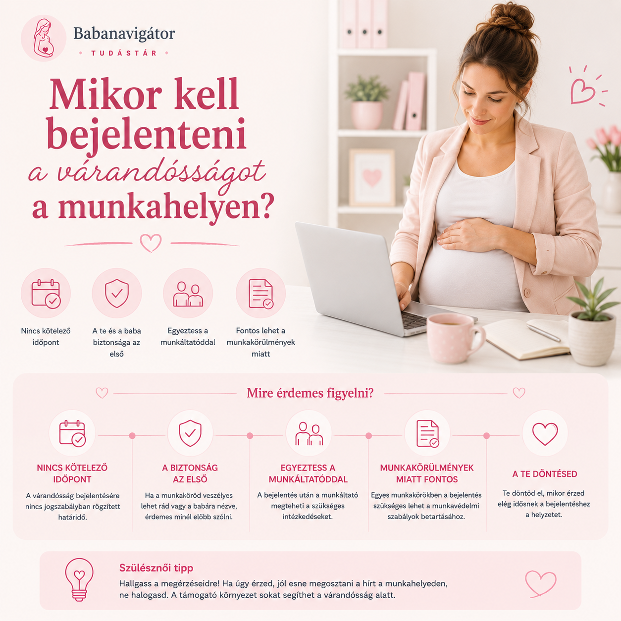 Mikor kell bejelenteni a várandósságot a munkahelyen? | Babanavigátor Tudástár