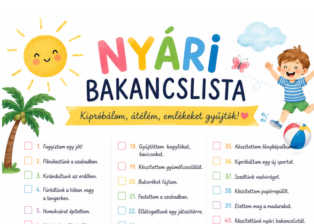 Nyári bakancslista gyerekekkel